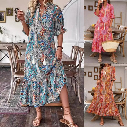 🔥Drugi element odzieży -40%🔥💃Eleganckie sukienki boho z kwiatowym nadrukiem