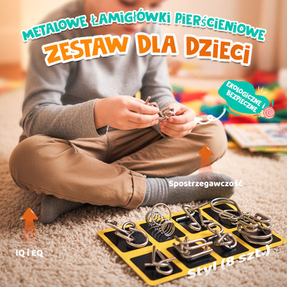 Metalowy pierścień-łamigłówka, wersja niebieska, osiem elementów