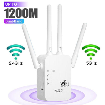 📶✨ Wzmacniacz Sygnału WiFi – 1200 Mb/s, Zasięg do 10 000 stóp kwadratowych, Bez Martwych Stref! ✨