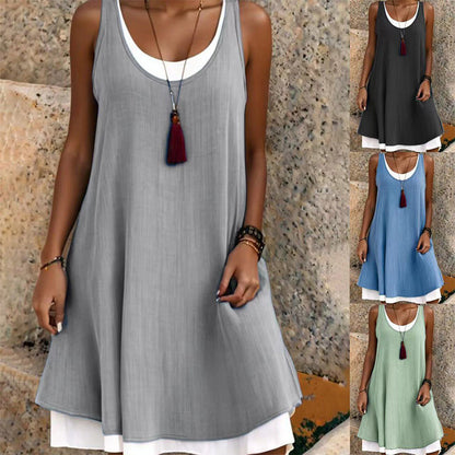 ⏰Wyprzedaż – ostatni dzień, 50% zniżki💃Damska sukienka typu tank top w stylu casualowym, luźna, bez rękawów, imitująca dwuczęściowy strój