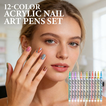 ✨ Pióra Akrylmienne do Nail Art 12 Kolorów | Piszczel 0,7mm | Wodoodporne ✨