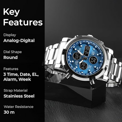 ZEGAREK MĘSKI ANALOGOWO-CYFROWY – WODOSZCZELNY, STYLOWY I FUNKCYJNY! ⌚