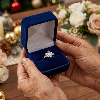 ✨ Pierścień z Kamieniem Księżycowym i Cyrkonią – Nowoczesna Elegancja z Tajemniczym Blaskiem! 💍🌙