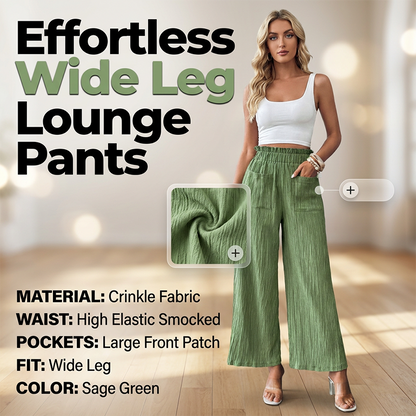 👖 TERAZ 50% ZNIŻKI!🌿 Damskie spodnie codzienne, jednokolorowe, luźne – z wysokim stanem, szerokimi nogawkami i marszczoną fakturą – wygodne spodnie do domu ✨
