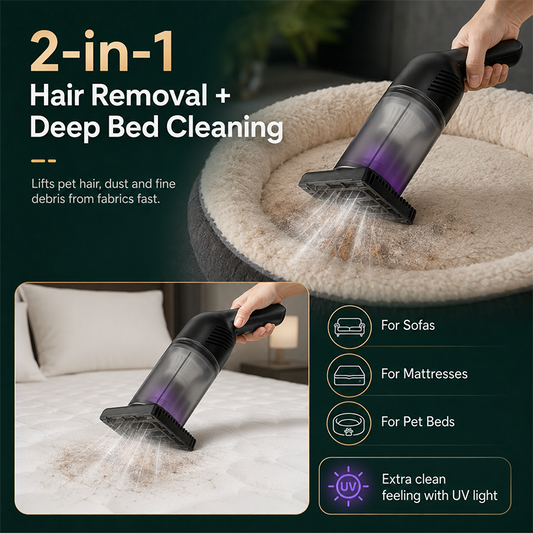 🐶🛋️ Ręczny odkurzacz 15 000 Pa do materacy, sof i samochodu – filtr HEPA wielokrotnego użytku