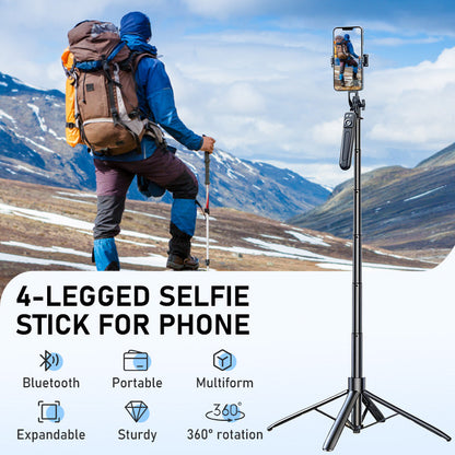 📸 50% zniżki! Czteronożny statyw do telefonu – teleskopowy statyw i kij do selfie w jednym, obrót o 360°, pilot Bluetooth. Idealny na podróże, vlogowanie i do użytku na świeżym powietrzu