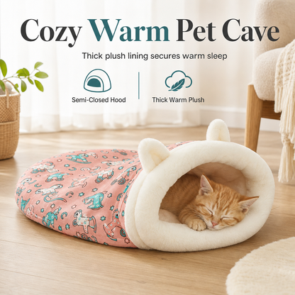 🐾50% ZNIŻKI! 🛏️ Półzamknięty, ciepły śpiwór dla zwierząt – wiatroodporne, pluszowe i przytulne legowisko dla kotów i małych psów, miękkie, uspokajające gniazdko na zimowe drzemki 🌨️